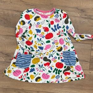 Mini Boden White Dress with Multicolor Floral Blue Striped Pockets